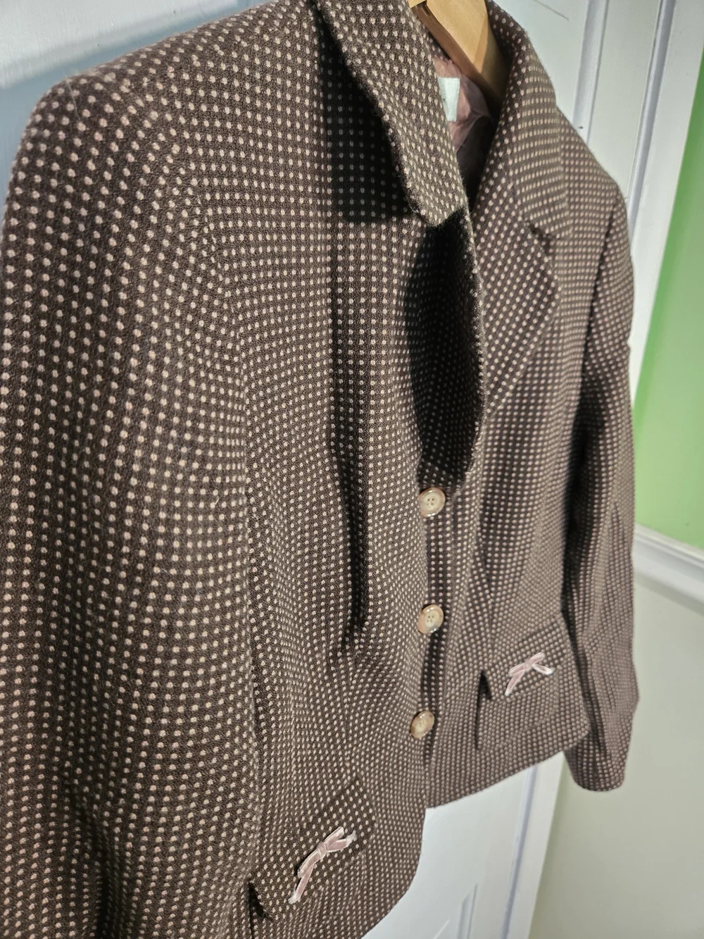 Tahari Brown Checkered Women's Blazer Jacket - Brown/Pink Accents Size 10